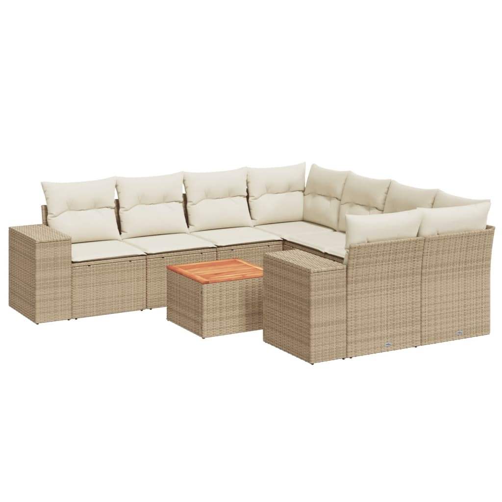 Set Divano da Giardino 9 pz con Cuscini Beige in Polyrattan - homemem39