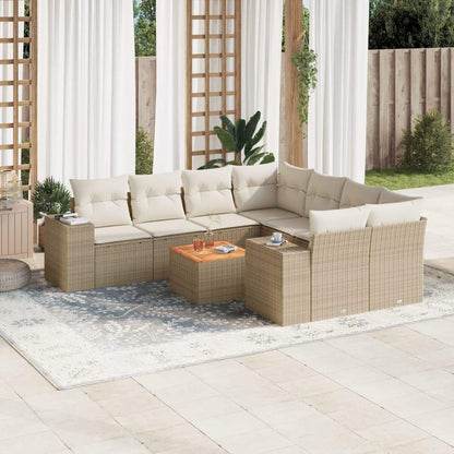 Set Divano da Giardino 9 pz con Cuscini Beige in Polyrattan - homemem39
