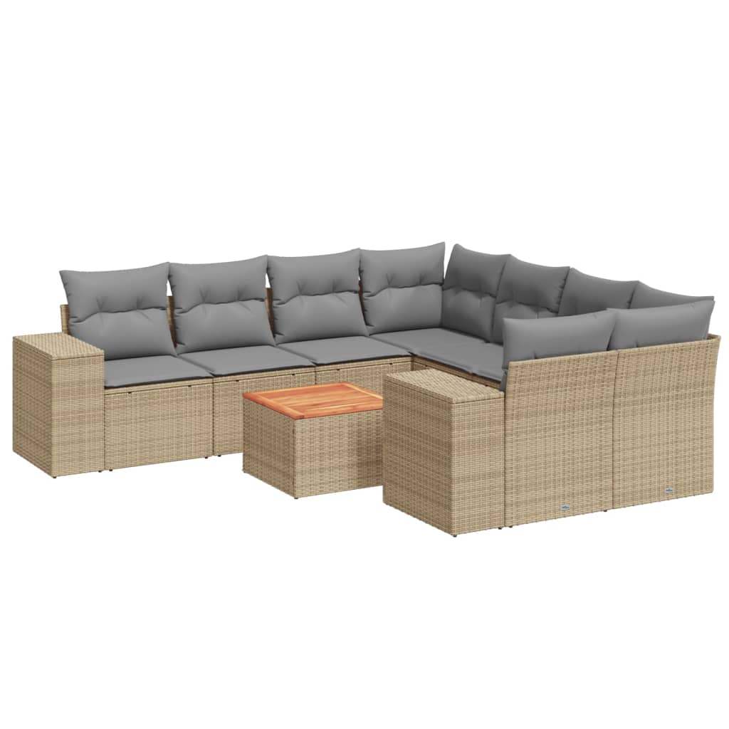 Set Divano da Giardino 9 pz con Cuscini Beige in Polyrattan - homemem39