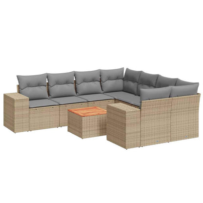 Set Divano da Giardino 9 pz con Cuscini Beige in Polyrattan - homemem39
