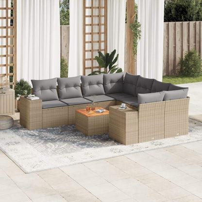 Set Divano da Giardino 9 pz con Cuscini Beige in Polyrattan - homemem39
