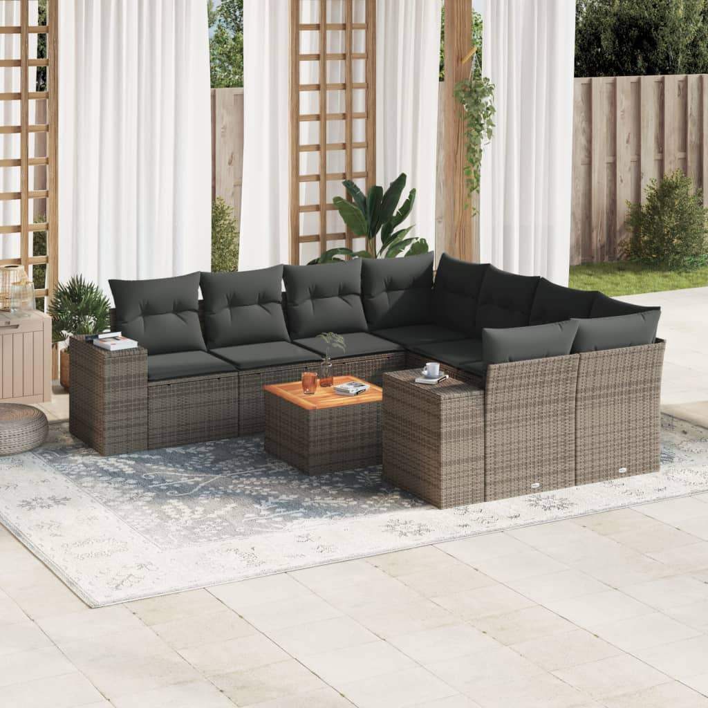 Set Divano da Giardino 9 pz con Cuscini Grigio in Polyrattan - homemem39