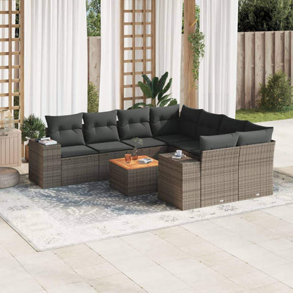 Set Divano da Giardino 9 pz con Cuscini Grigio in Polyrattan - homemem39