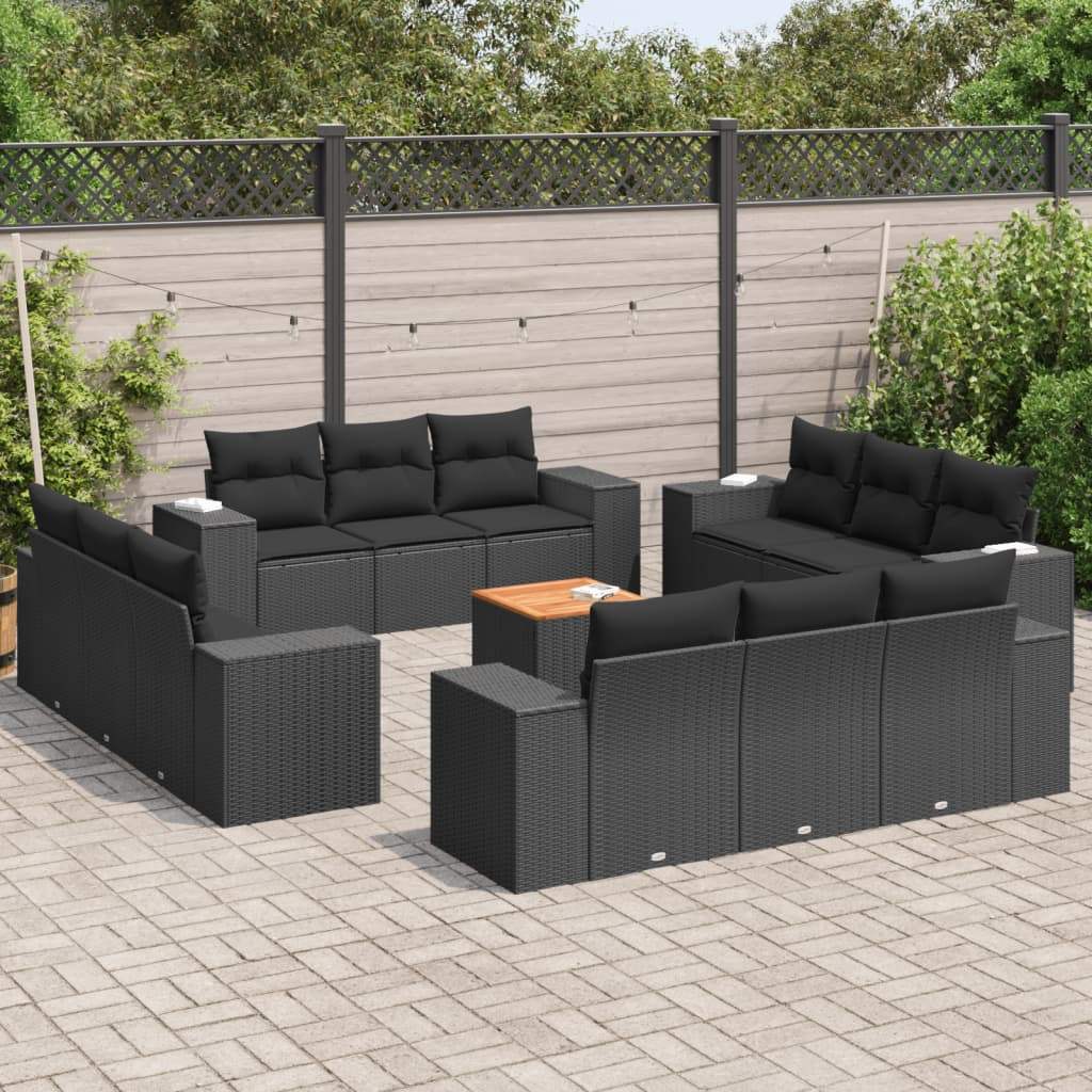 Set Divani da Giardino 13pz con Cuscini Nero in Polyrattan - homemem39
