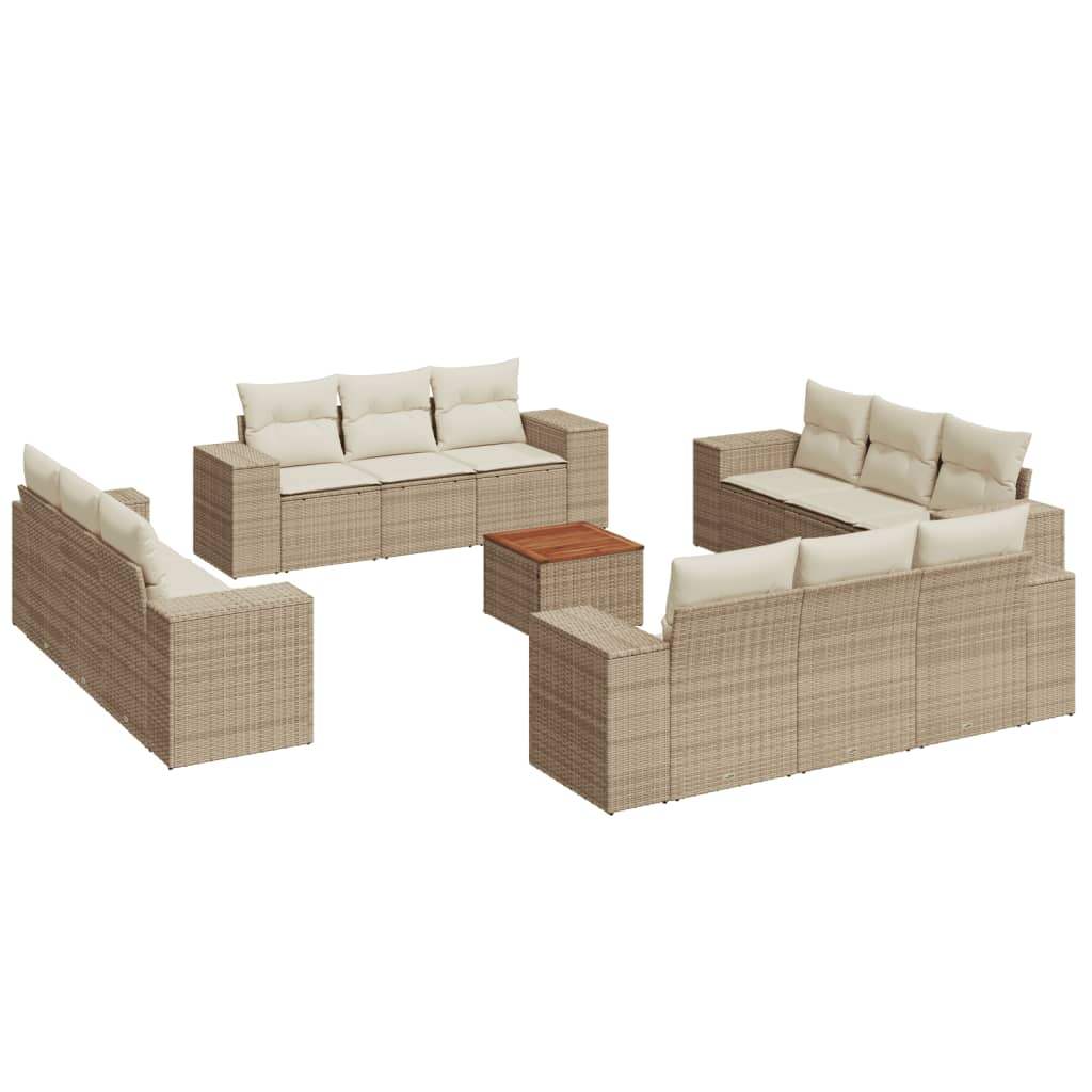Set Divano da Giardino 13 pz con Cuscini Beige in Polyrattan - homemem39