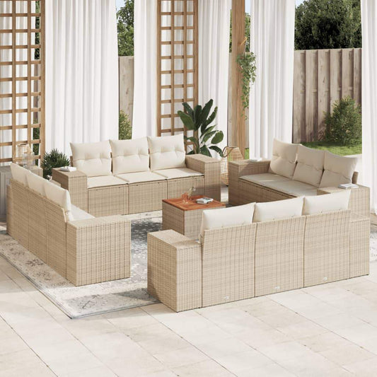 Set Divano da Giardino 13 pz con Cuscini Beige in Polyrattan - homemem39