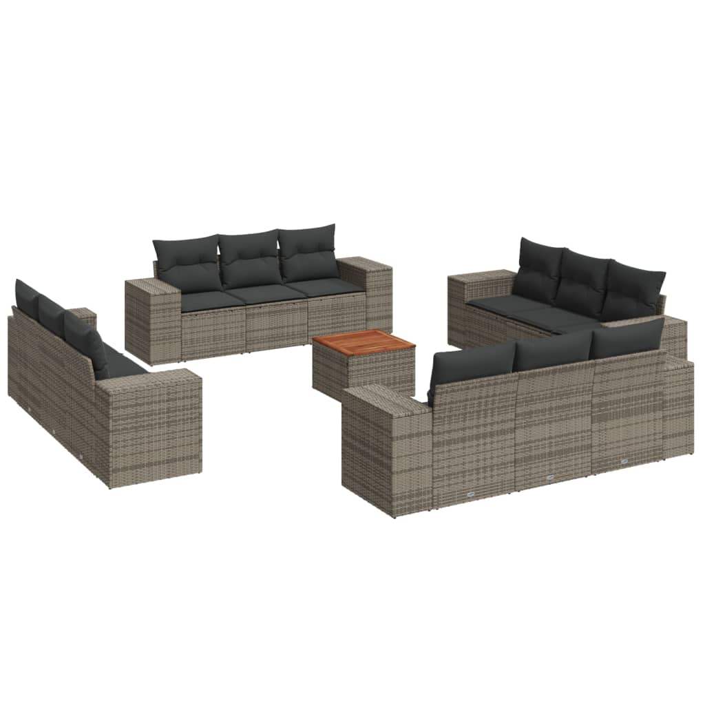 Set Divani da Giardino 13 pz con Cuscini Grigio in Polyrattan - homemem39
