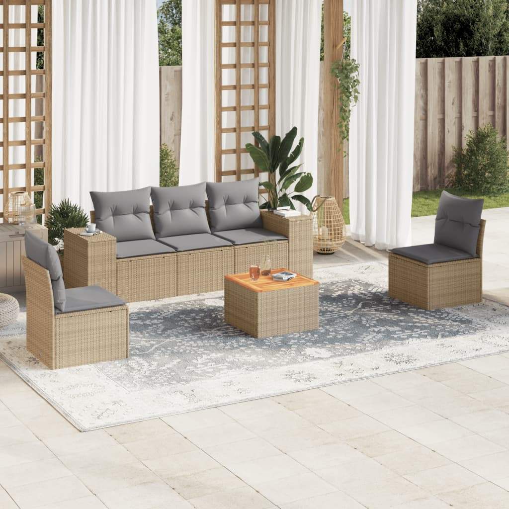 Set Divano da Giardino 6 pz con Cuscini Beige in Polyrattan - homemem39