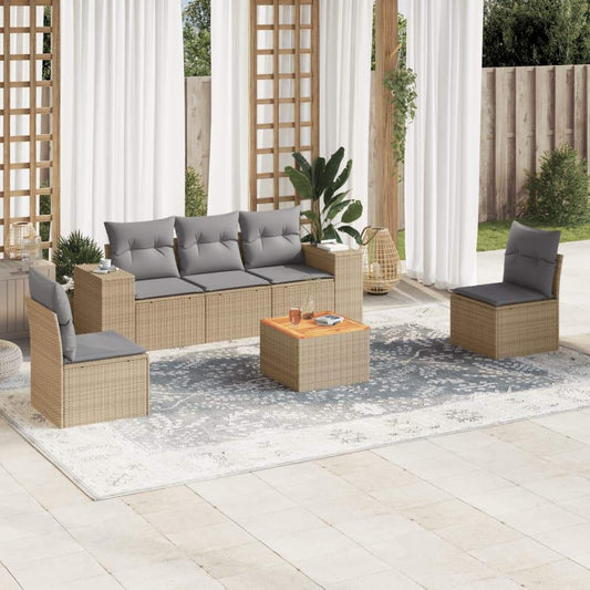 Set Divano da Giardino 6 pz con Cuscini Beige in Polyrattan - homemem39
