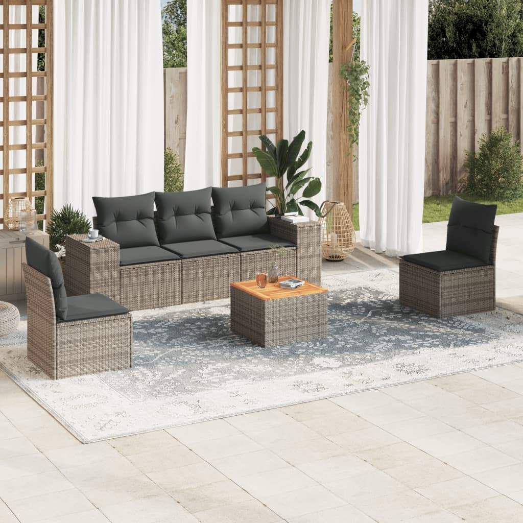 Set Divano da Giardino 6 pz con Cuscini Grigio in Polyrattan - homemem39