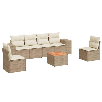 Set Divani da Giardino 7 pz con Cuscini Beige in Polyrattan - homemem39