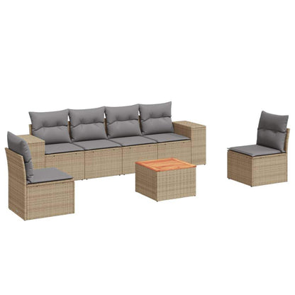Set Divani da Giardino 7 pz con Cuscini Beige in Polyrattan - homemem39