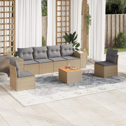 Set Divani da Giardino 7 pz con Cuscini Beige in Polyrattan - homemem39