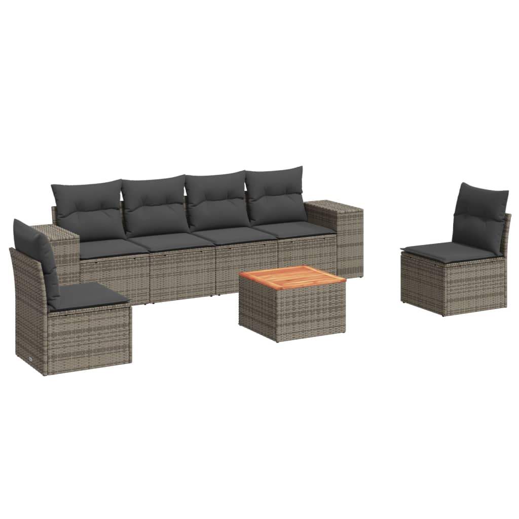 Set Divani da Giardino 7 pz con Cuscini Grigio in Polyrattan - homemem39
