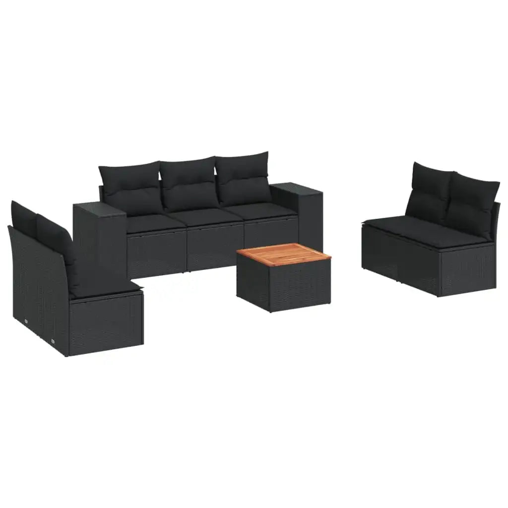 Set Divani da Giardino con Cuscini 8 pz Nero in Polyrattan - homemem39