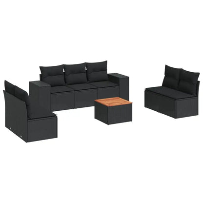 Set Divani da Giardino con Cuscini 8 pz Nero in Polyrattan - homemem39
