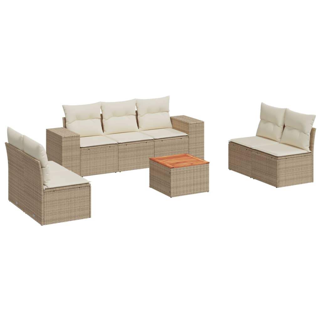Set Divano da Giardino 8 pz con Cuscini Beige in Polyrattan - homemem39
