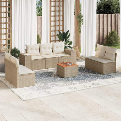 Set Divano da Giardino 8 pz con Cuscini Beige in Polyrattan - homemem39
