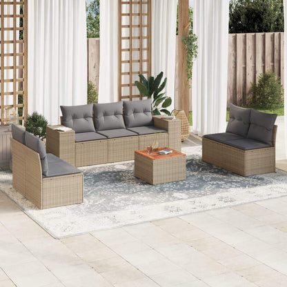 Set Divano da Giardino 8 pz con Cuscini Beige in Polyrattan - homemem39