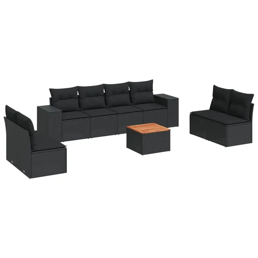 Set Divani da Giardino 9 pz con Cuscini Nero in Polyrattan - homemem39