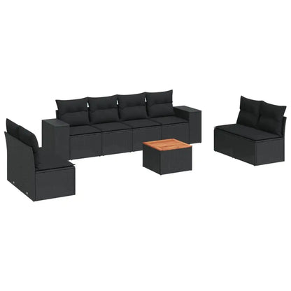 Set Divani da Giardino 9 pz con Cuscini Nero in Polyrattan - homemem39