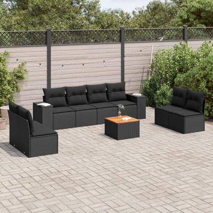 Set Divani da Giardino 9 pz con Cuscini Nero in Polyrattan - homemem39