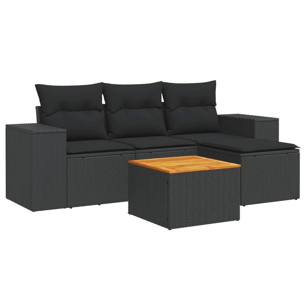 Set Divani da Giardino 5 pz con Cuscini in Polyrattan Nero - homemem39