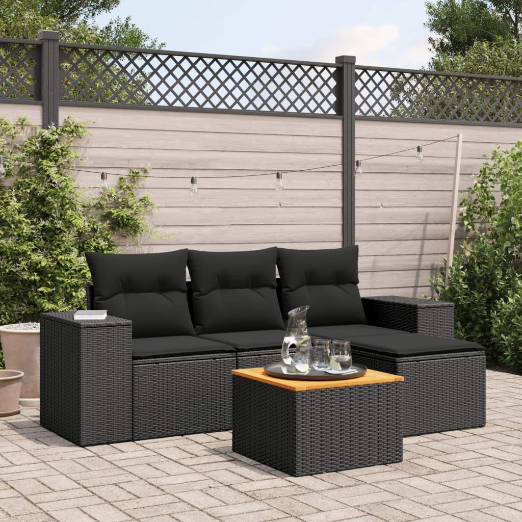 Set Divani da Giardino 5 pz con Cuscini in Polyrattan Nero - homemem39