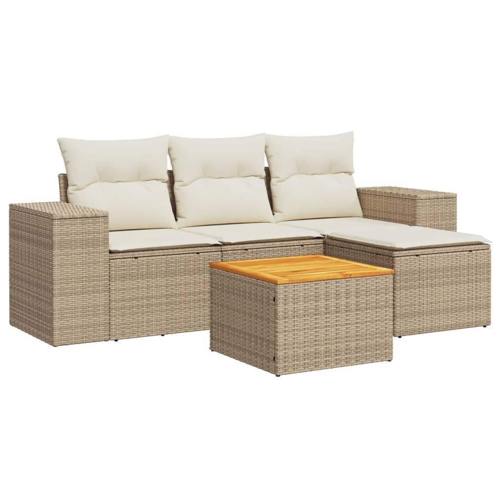 Set Divano da Giardino 5 pz con Cuscini Beige in Polyrattan - homemem39