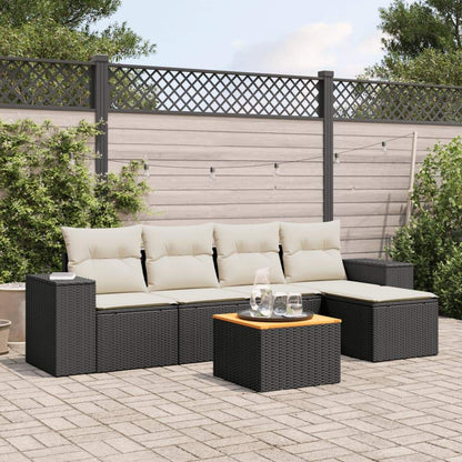 Set Divano da Giardino 6 pz con Cuscini Nero in Polyrattan - homemem39