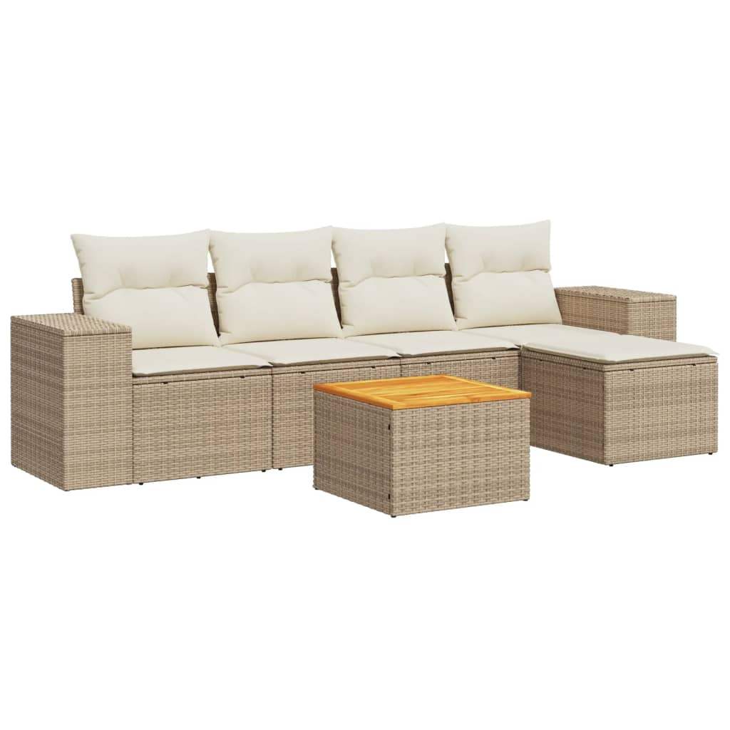 Set Divano da Giardino 6 pz con Cuscini Beige in Polyrattan - homemem39