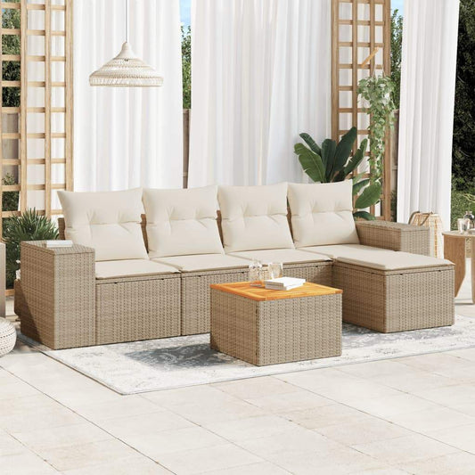 Set Divano da Giardino 6 pz con Cuscini Beige in Polyrattan - homemem39