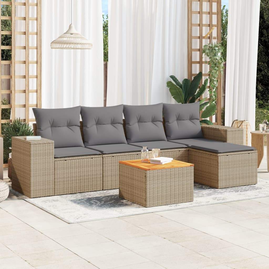 Set Divano da Giardino 6 pz con Cuscini Beige in Polyrattan - homemem39