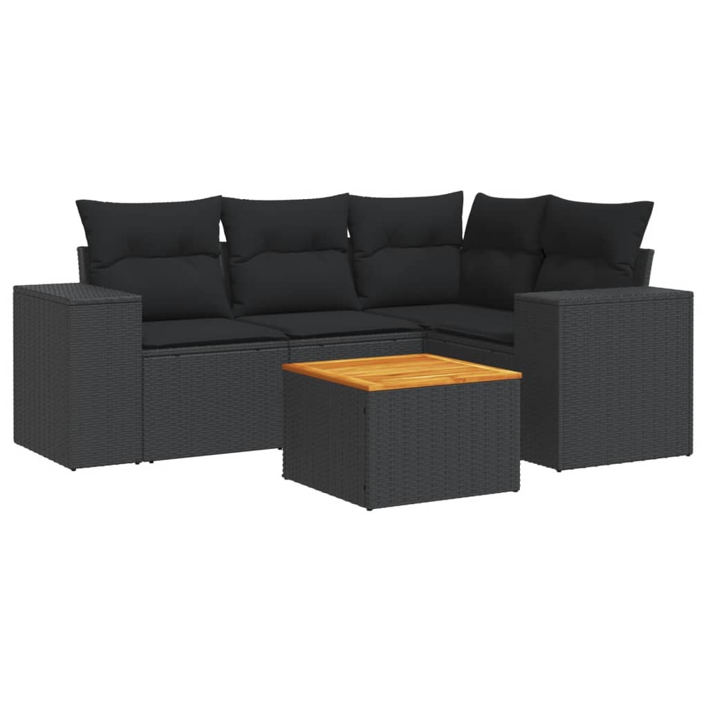 Set Divani da Giardino 5 pz con Cuscini in Polyrattan Nero