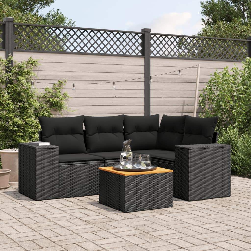 Set Divani da Giardino 5 pz con Cuscini in Polyrattan Nero - homemem39