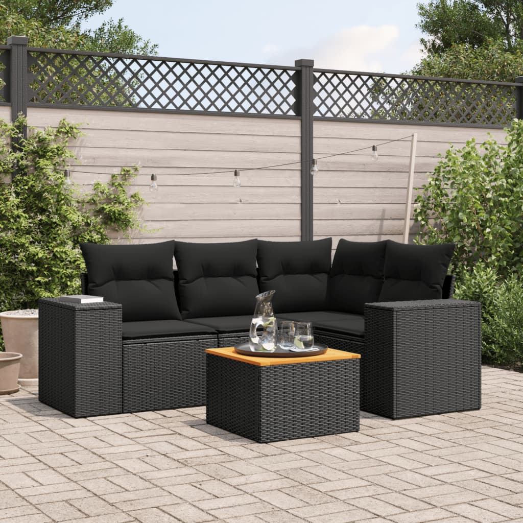 Set Divani da Giardino 5 pz con Cuscini in Polyrattan Nero