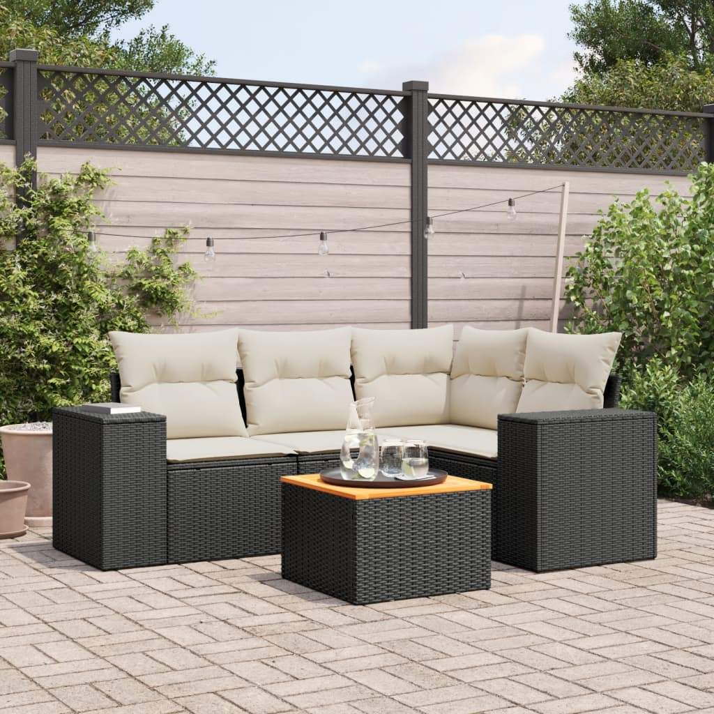 Set Divani da Giardino 5 pz con Cuscini in Polyrattan Nero - homemem39