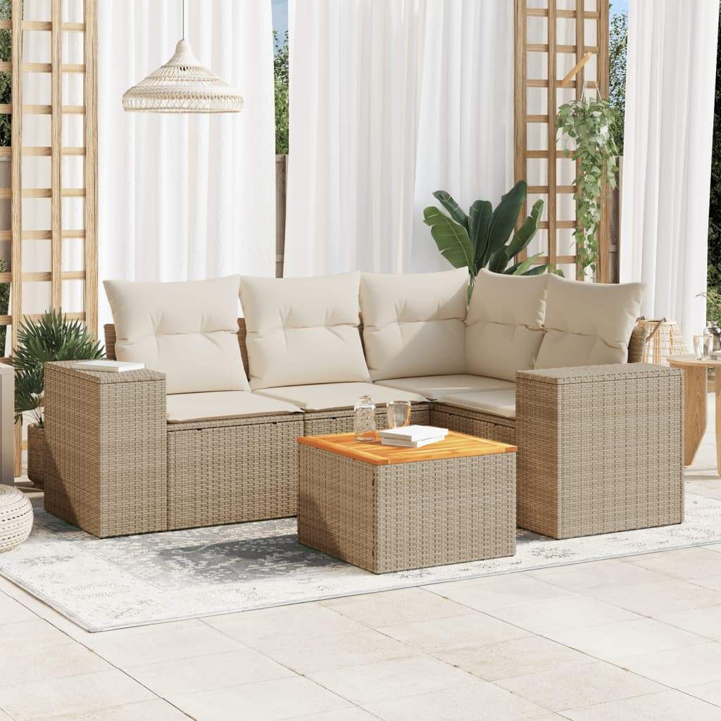 Set Divano da Giardino 5 pz con Cuscini Beige in Polyrattan - homemem39