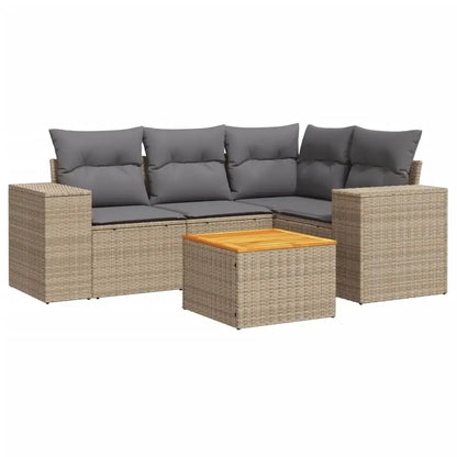 Set Divano da Giardino 5 pz con Cuscini Beige in Polyrattan - homemem39