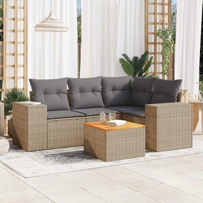 Set Divano da Giardino 5 pz con Cuscini Beige in Polyrattan - homemem39
