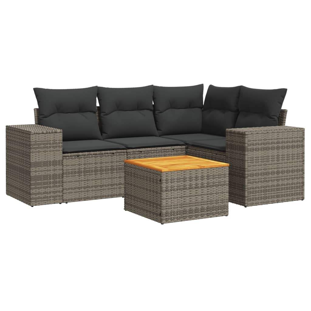 Set Divano da Giardino 5 pz con Cuscini Grigio in Polyrattan - homemem39