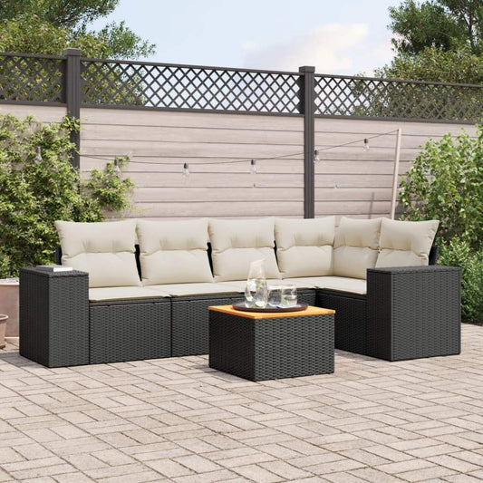 Set Divano da Giardino 6 pz con Cuscini Nero in Polyrattan - homemem39