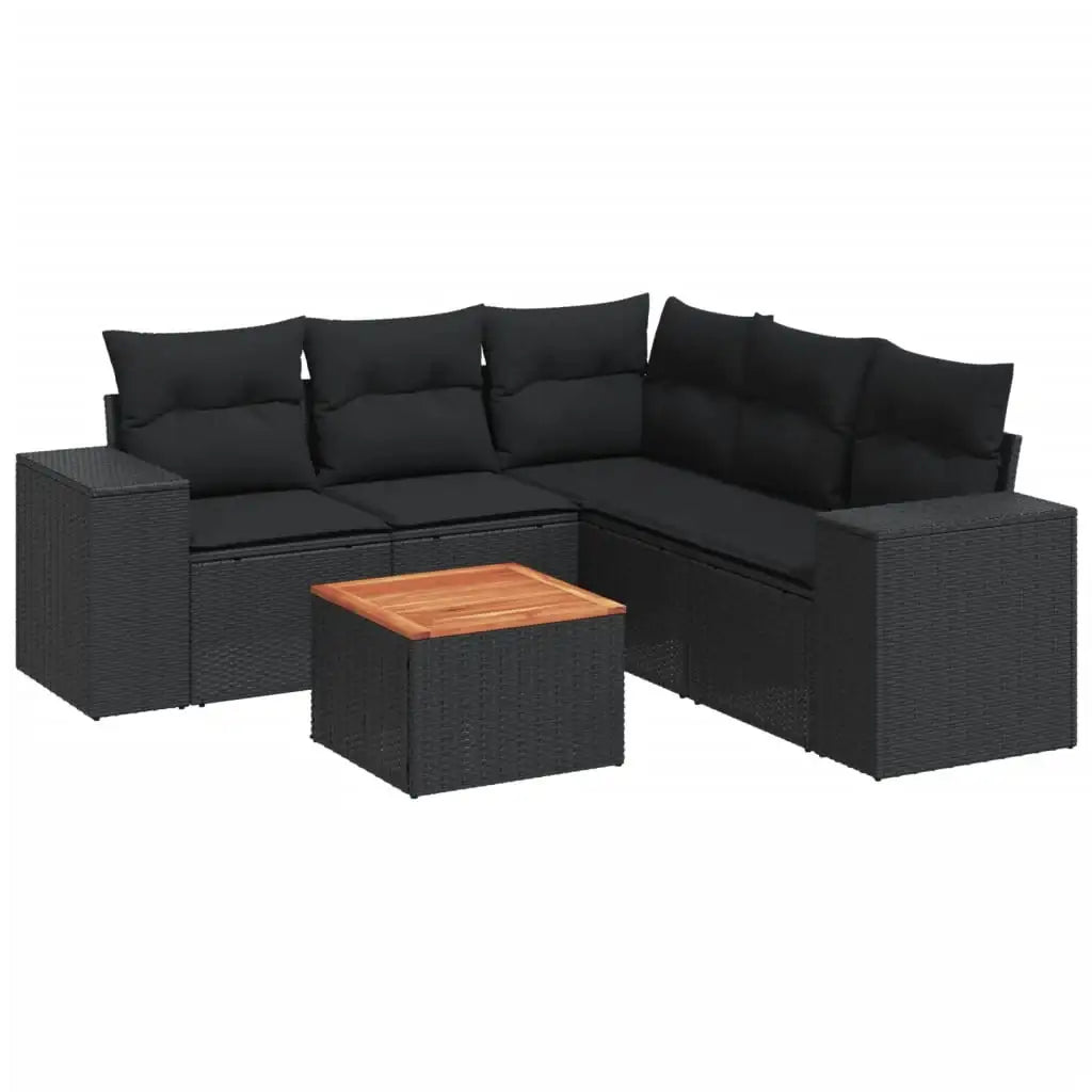 Set Divano da Giardino 6 pz con Cuscini Nero in Polyrattan - homemem39