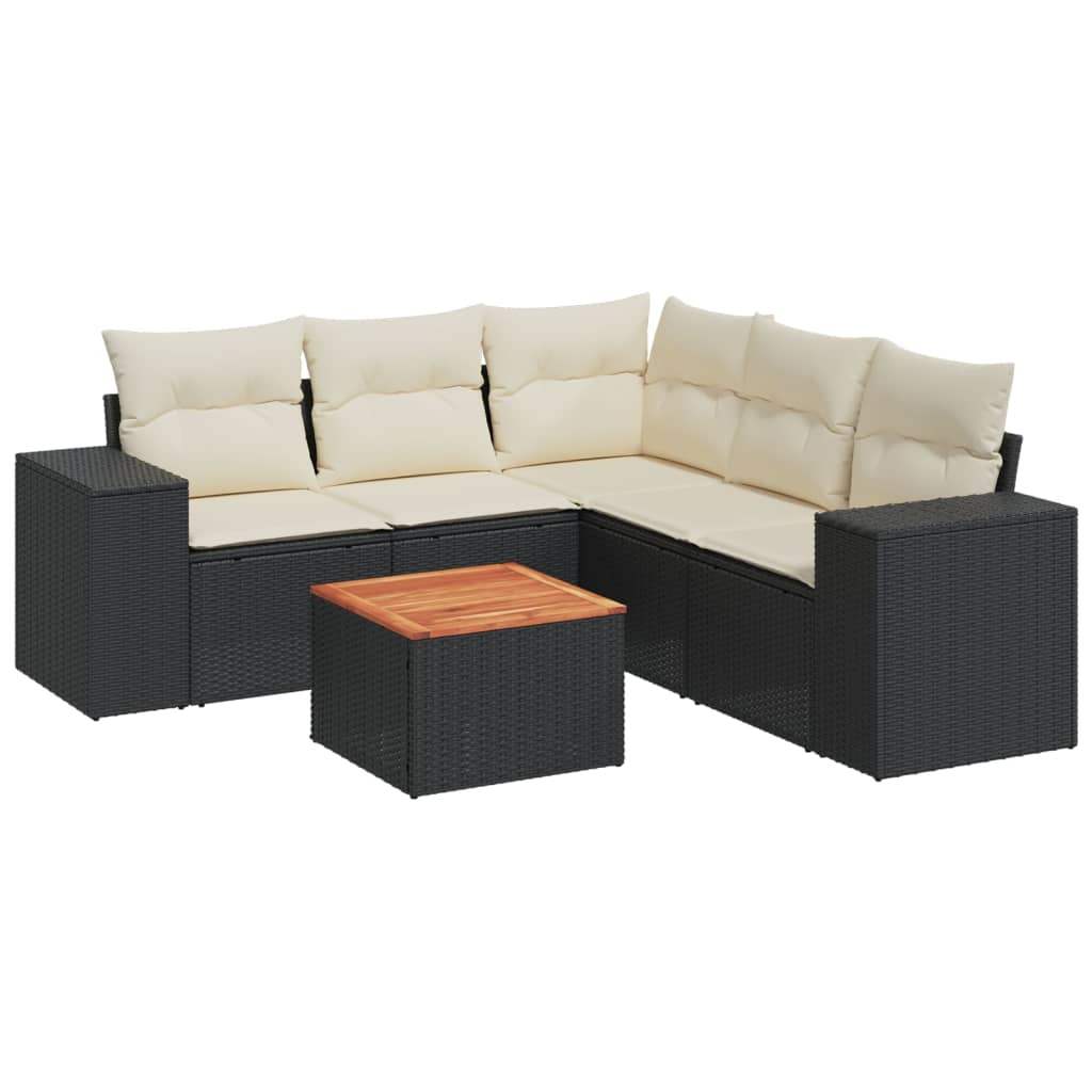 Set Divano da Giardino 6 pz con Cuscini Nero in Polyrattan - homemem39