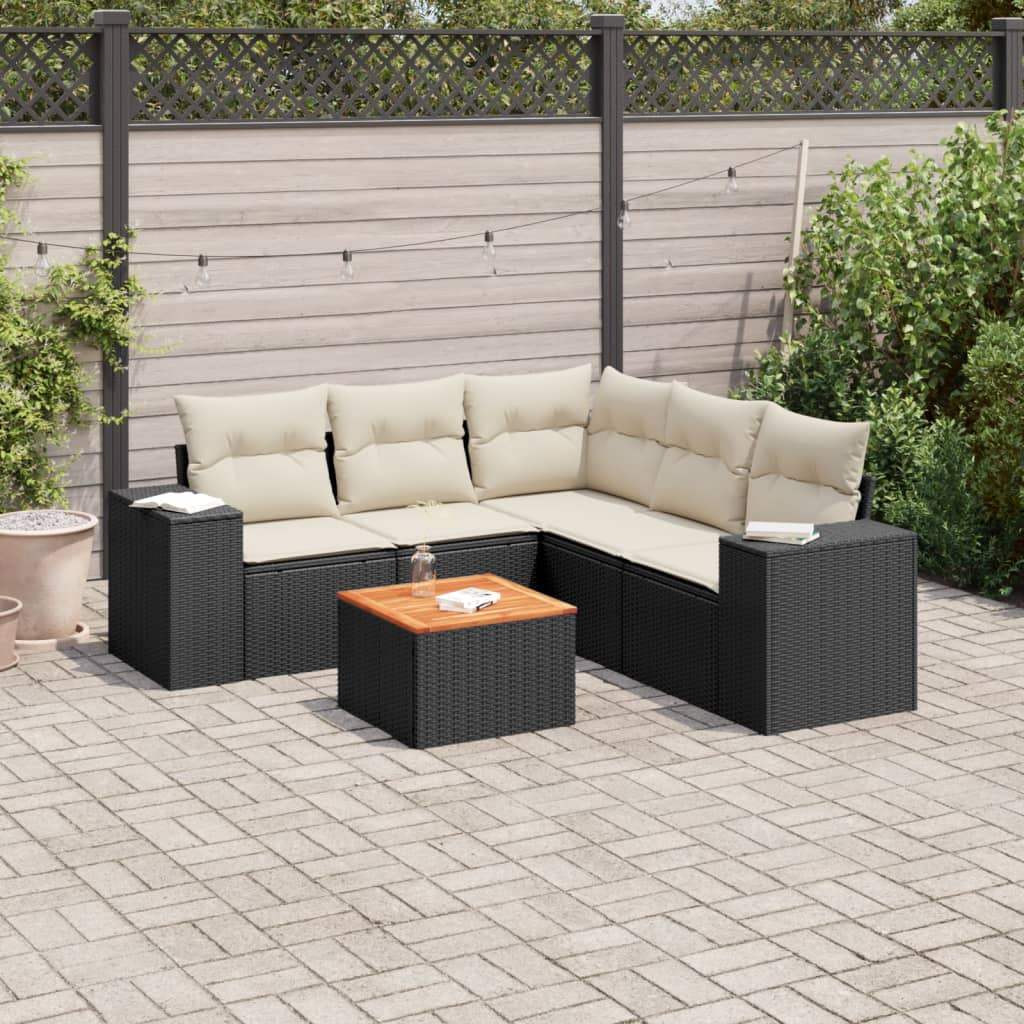 Set Divano da Giardino 6 pz con Cuscini Nero in Polyrattan - homemem39