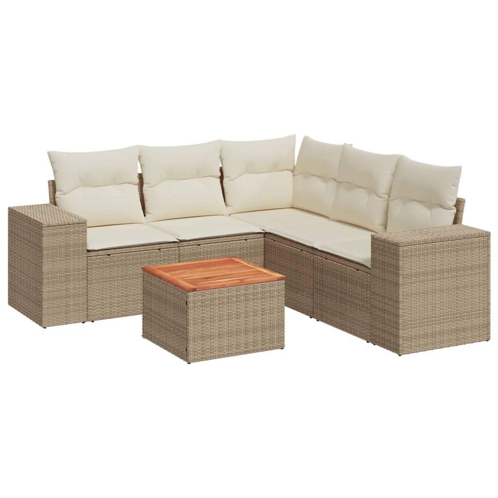 Set Divano da Giardino 6 pz con Cuscini Beige in Polyrattan - homemem39