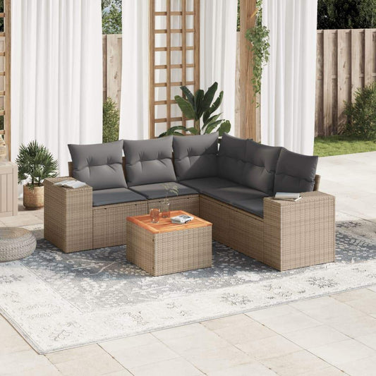 Set Divano da Giardino 6 pz con Cuscini Beige in Polyrattan - homemem39