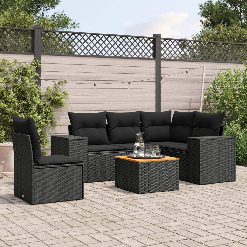 Set Divano da Giardino 6 pz con Cuscini Nero in Polyrattan - homemem39