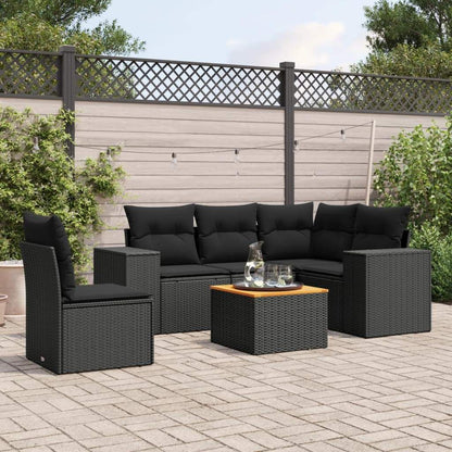 Set Divano da Giardino 6 pz con Cuscini Nero in Polyrattan - homemem39