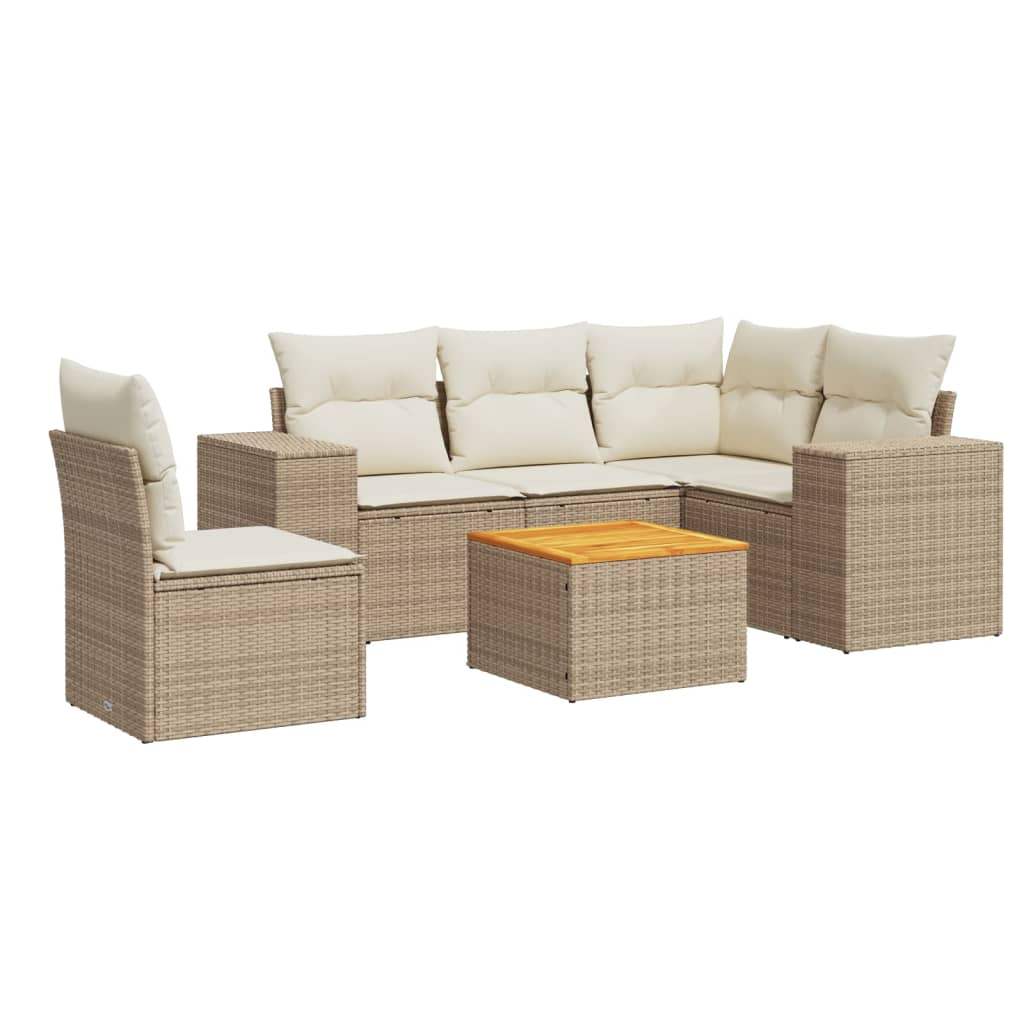 Set Divano da Giardino 6 pz con Cuscini Beige in Polyrattan - homemem39